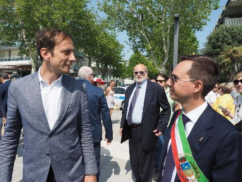 Inaugurazione della stagione balneare di Lignano Sabbiadoro con il governatore del Friuli Venezia Giulia Massimiliano Fedriga qui insieme al sindaco Luca Fanotto
